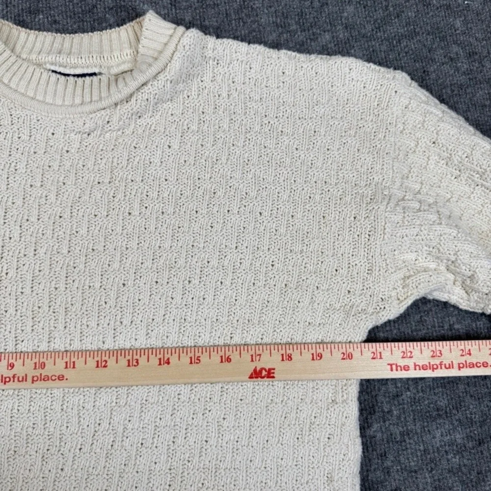 Puritan Mens Cream Basketweave Knit Crewneck Sweater Off White L